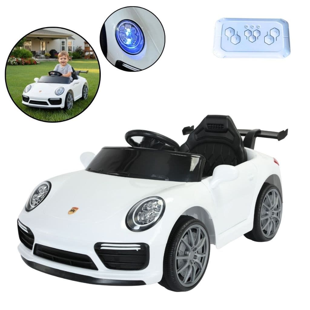 Mini Carro Elétrico Infantil Porsche Branco com Controle Remoto