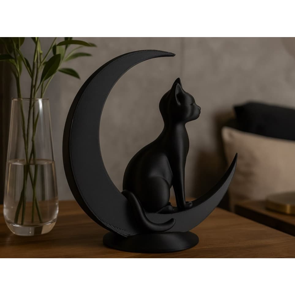 Estátua Decorativa Gato na Lua Minimalista