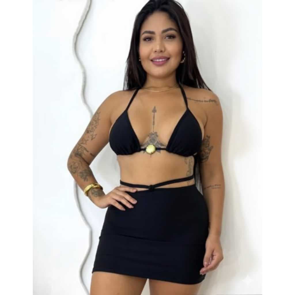 Conjunto Biquini Feminino 3 Peças com Saia Saída de Praia Moda Praia Estilo Luxo Biquine Bíquinis