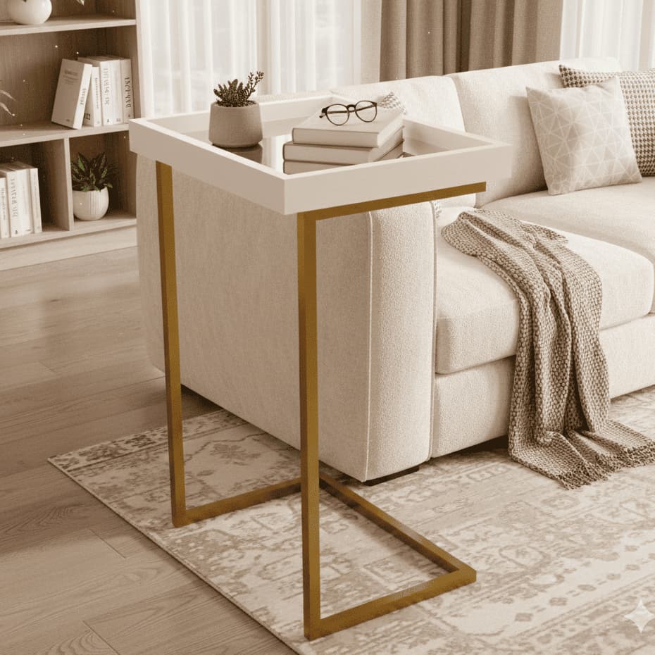Mesa Lateral Espelhada Apoio para Sala e Sofá Design Moderno Decoração Pés de Ferro Resistente