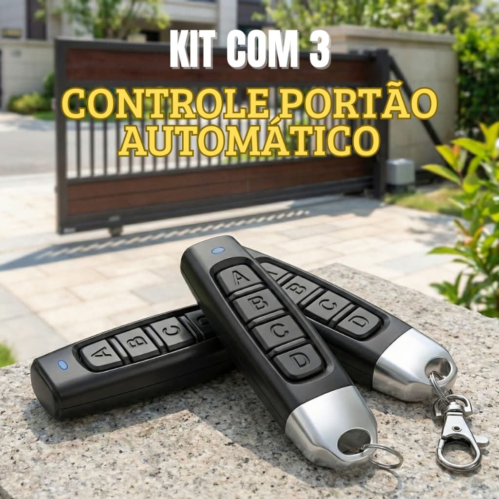 Controle de Portão Eletrônico Slim 433MHz 4 em 1 - Elétrico Eletrônico Garagem com Chaveiro
