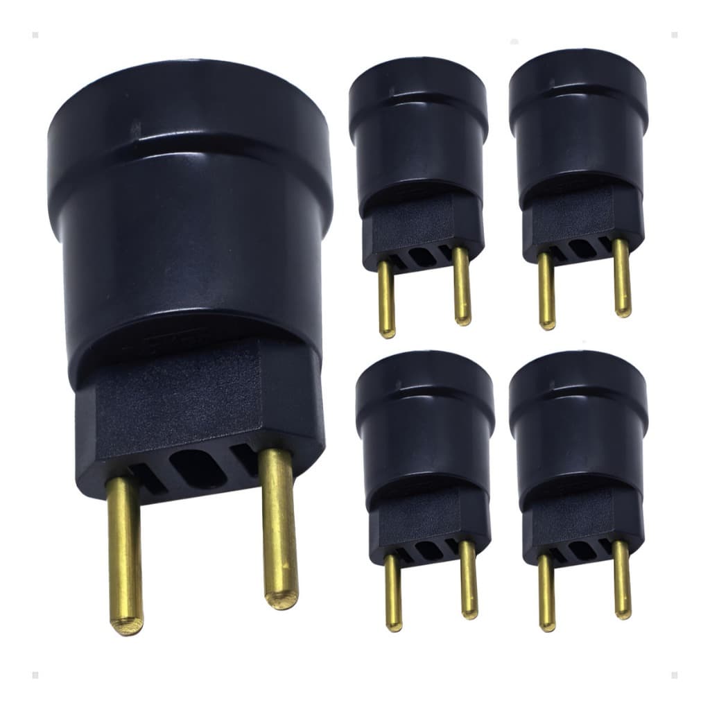 Kit Tomada 5 Bocal Soquete Rosca E27 Plug Macho Adaptador Preto