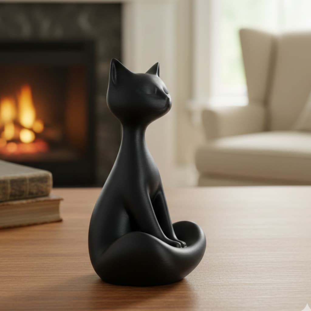 Gato Zen Meditando Estátua Decorativa Minimalista - Escultura Luxo p/ Sala e Escritório - Presente