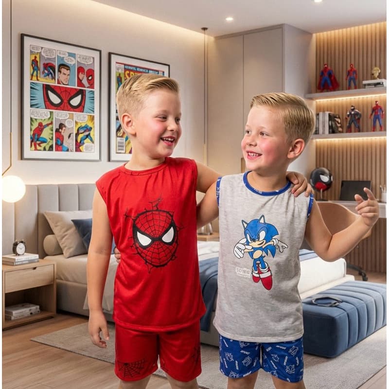 kit 2 Pijama Infantil Masculino Regata Personagens Kit Escolha os Seus Malha Confortável Verão Menino