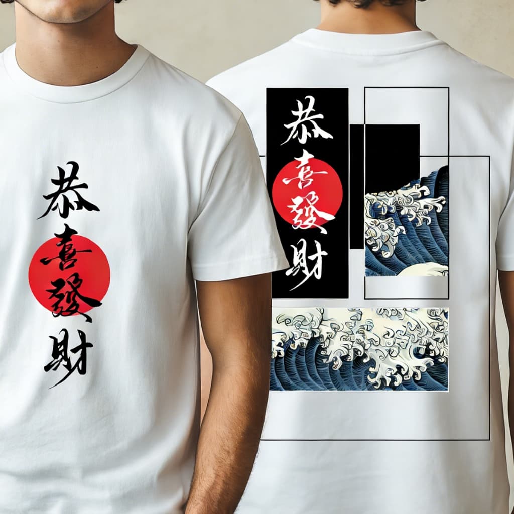 Camiseta Unissex Felicidade e Prosperidade Estilo de Rua Solto com Estampa de Onda Japonesa envio rapido