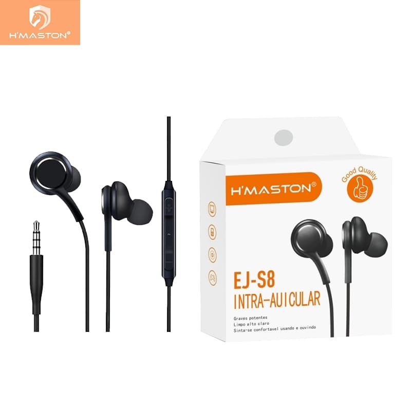 Fone De Ouvido H'maston EJ-S8 Intra-Auricular  P2 Com Microfone Com Fio Preto 1,2 metros