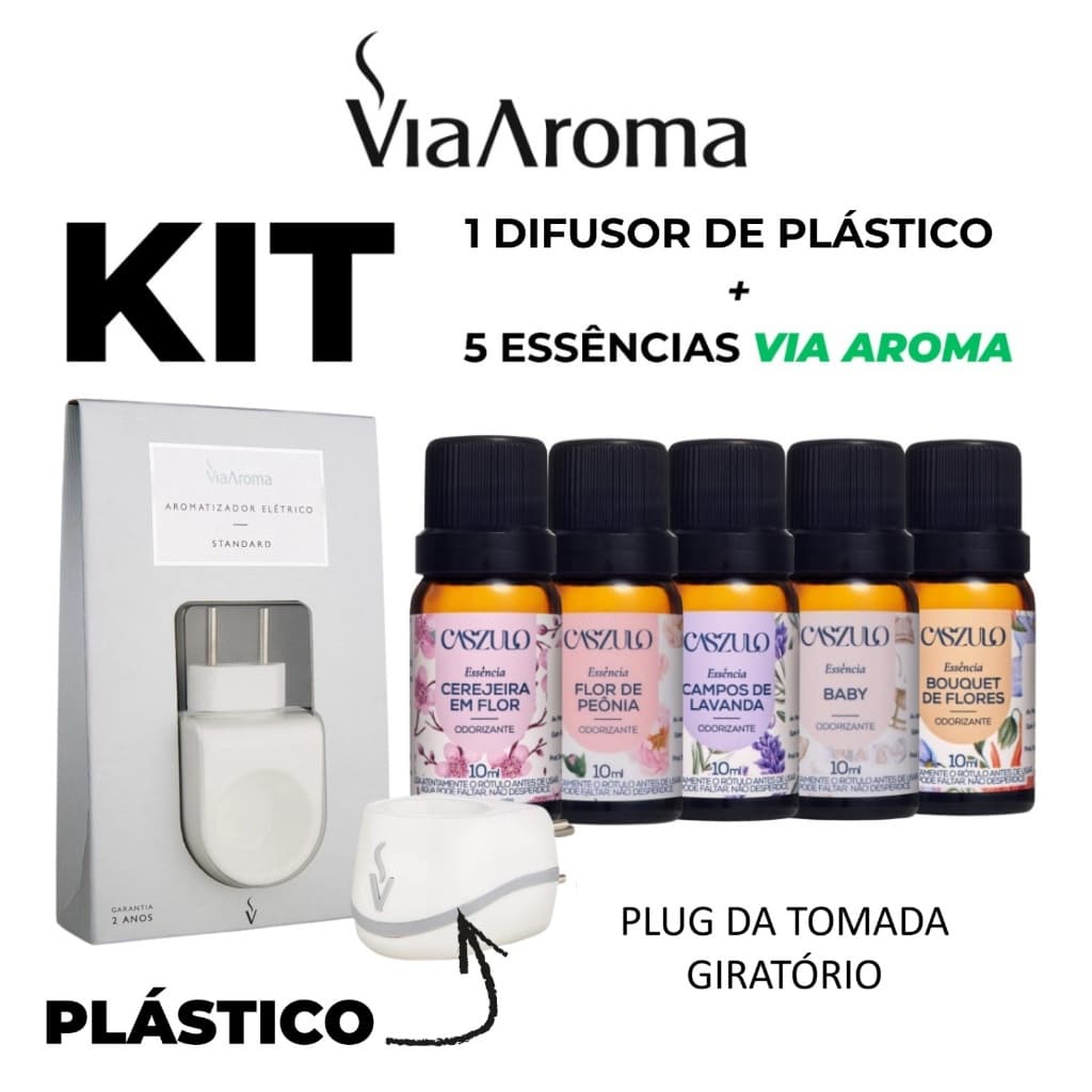 Difusor Aromatizador Elétrico Standard Bivolt Via Aroma + 5 Essências Caszulo 10 ml