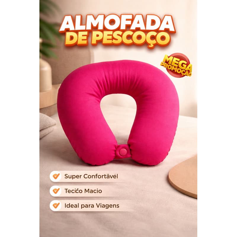 Almofada de Pescoço Para Viagem com Fecho em Botão - Almofada  Descanso de Cabeça e Portátil Super Macio - PROMOÇÂO