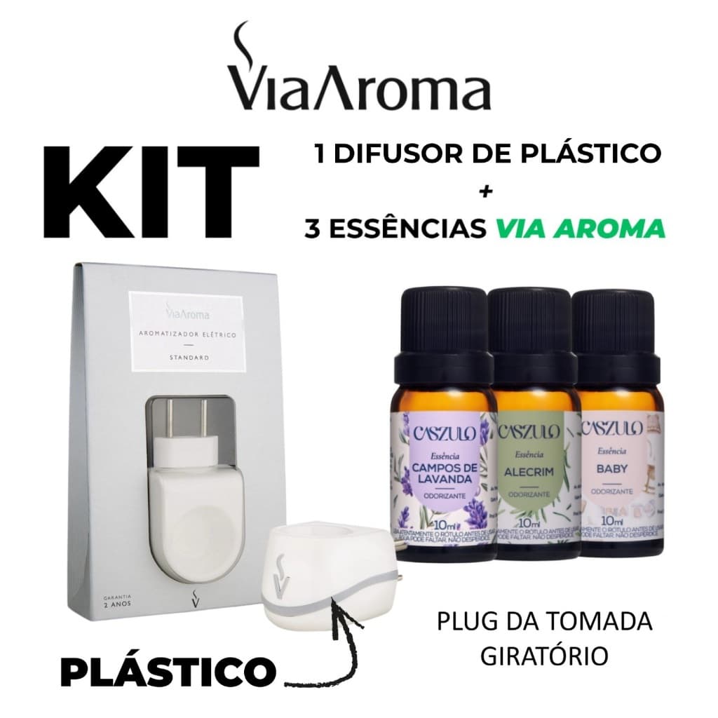 Kit Difusor Aromatizador Elétrico Standard Bivolt Via Aroma + 3 Essências Caszulo 10 ml
