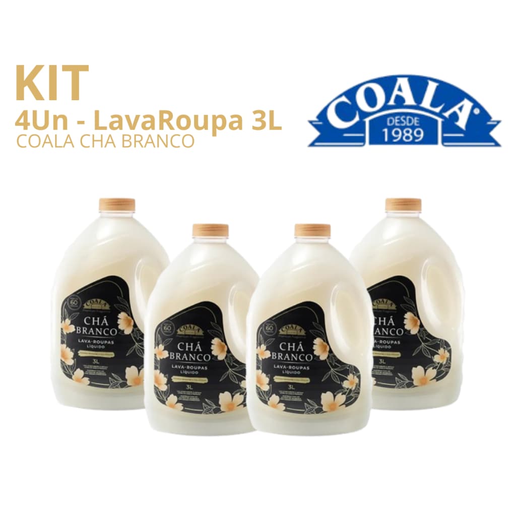 Kit 4 Unidades Lava Roupas Lavanderia Laundry Coala Chá Branco 3 Litros Cheiroso Limpa Concentrado
