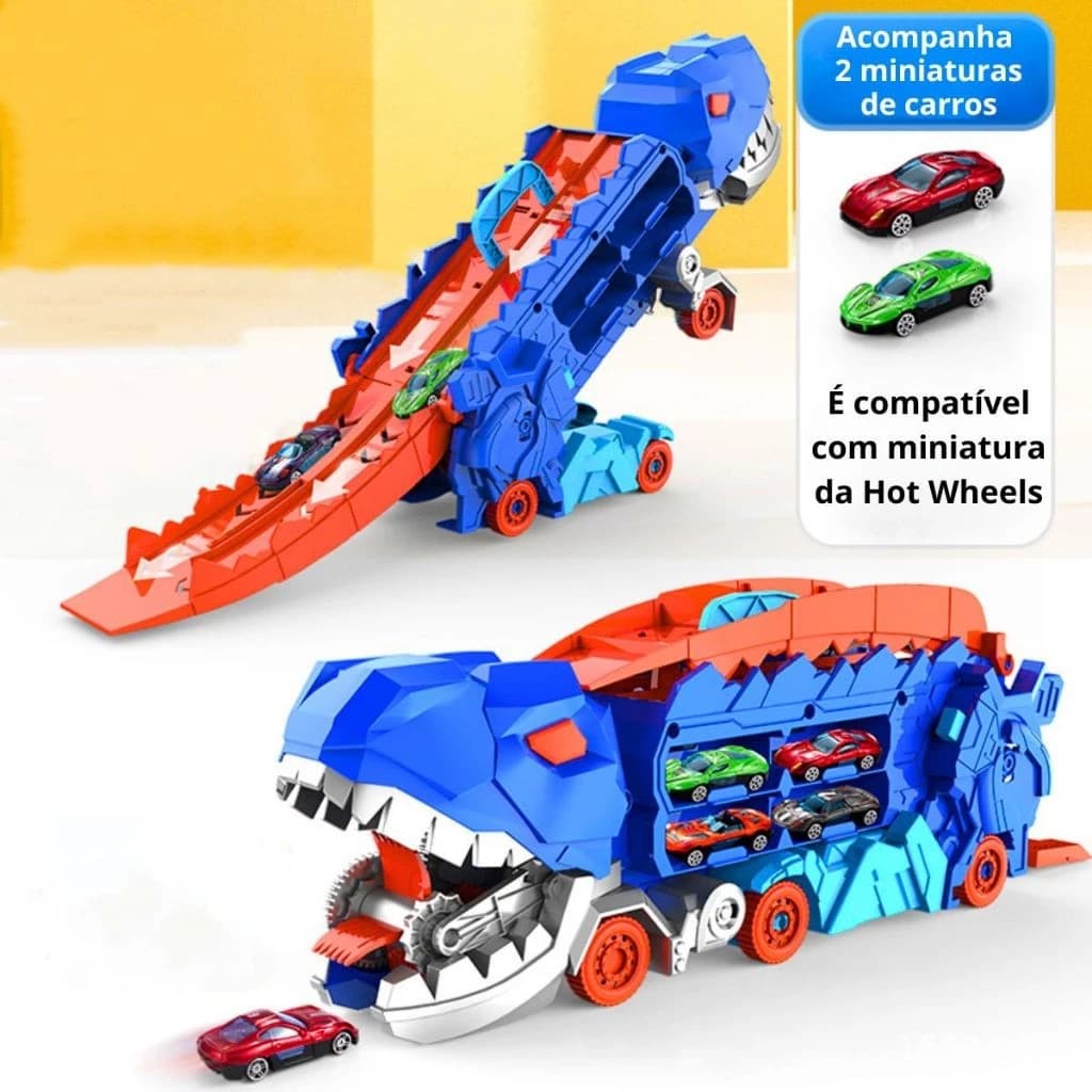 Caminhão Transporte Dinossauro T-Rex Ultimate Cegonha Pista Carrinhos Maleta