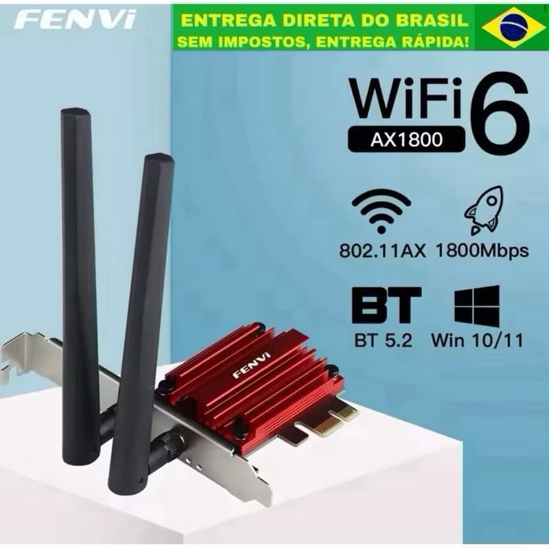 Placa wifi 6 Intel 1800 Fenvi Bluetooth 5.2 Adaptador de Rede Pcie Dual Band 2.4G 5G / Envio Imediato