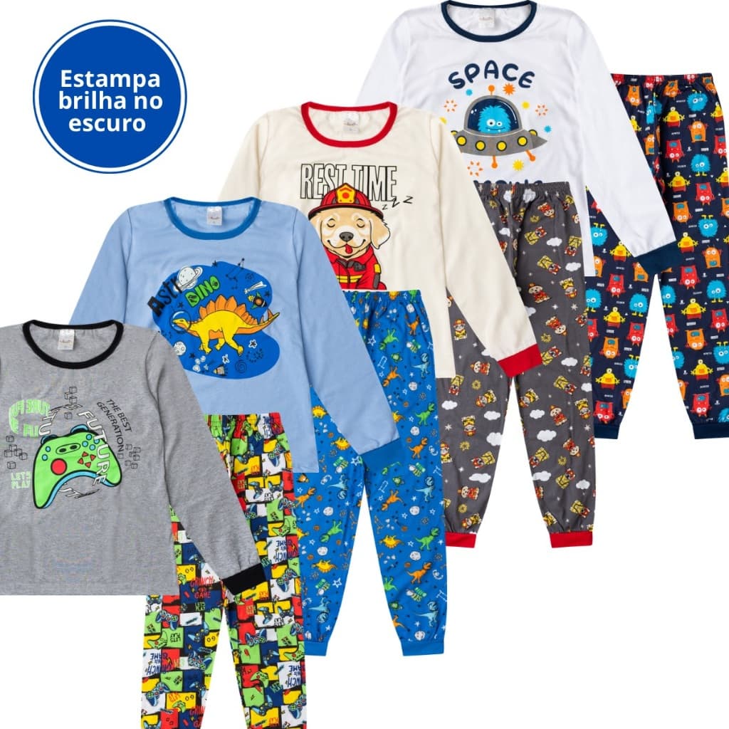 Kit 4 Conjunto Pijama Juvenil Menino 10 a 14 Anos Masculino.