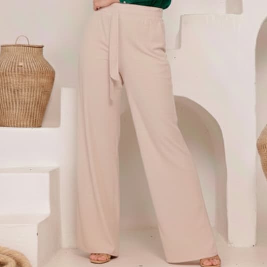 Calça Pantalona Feminina Social Com Amarração Viscolinho Confortável e Elegante  Moda Casual
