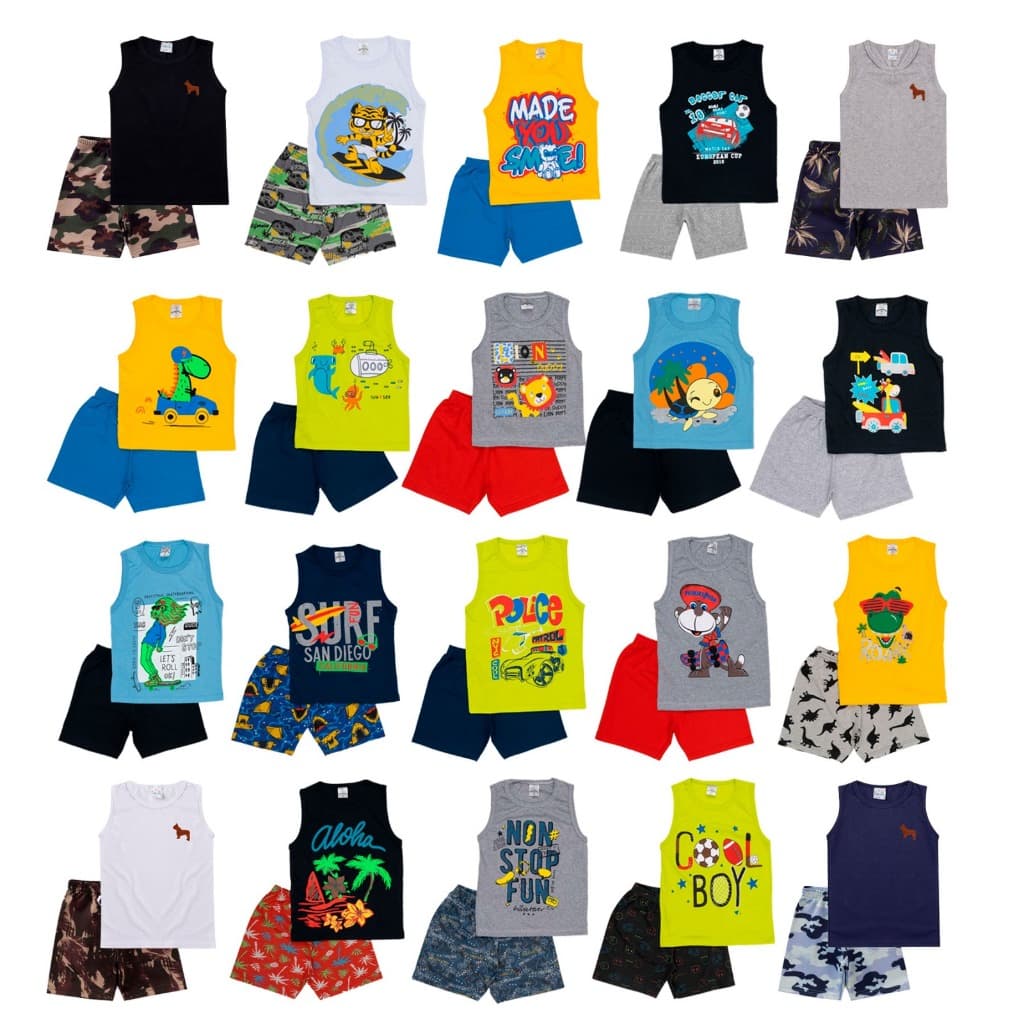 Kit 2 peças de roupas masculino infantil menino são 1 regata e 1 bermuda regata tamanhos 1 2 3 4 6 8
