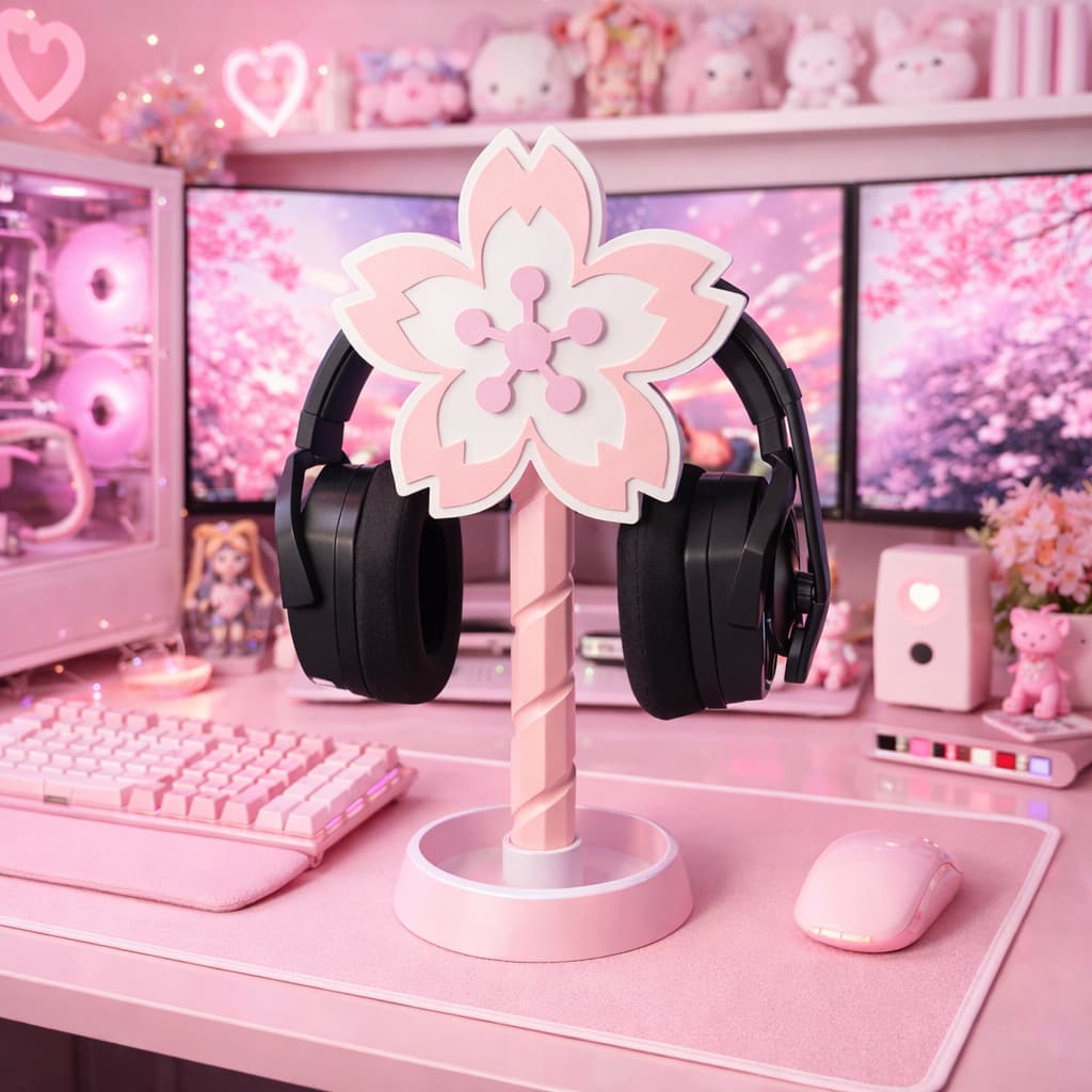 SUPORTE PARA HEADSET FONE DE OUVIDO KAWAII FLOR DE SAKURA