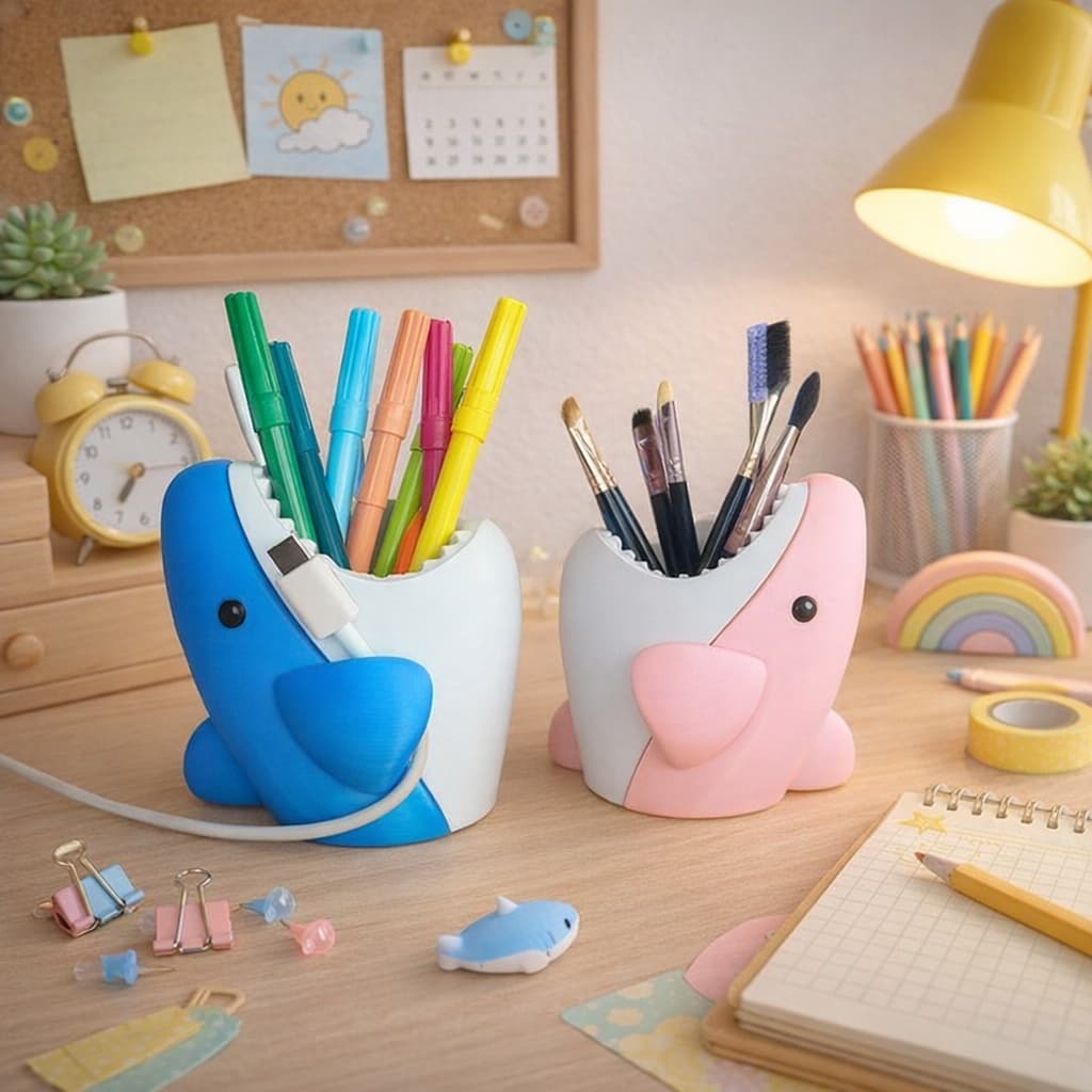 Porta Lápis Caneta Pincel Estilo Tubarão Shark – Organizador 3D Criativo para Mesa