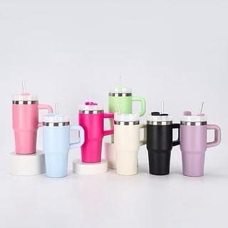 Copo Térmico Portátil Mini 420ml com Alça, Canudo e Tampa - Mantém Bebidas Quentes ou Frias - Várias Cores