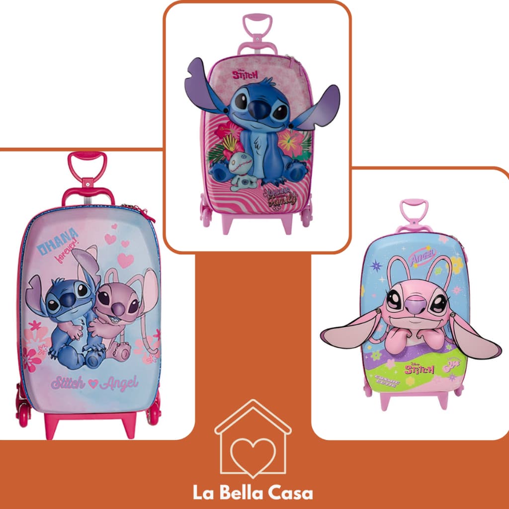 Mochila de Rodinhas Stitch 3D Rosa/ azul/ Multicolorida Infantil | Rodinha Tripla para  Viagem e escola  para meninas.