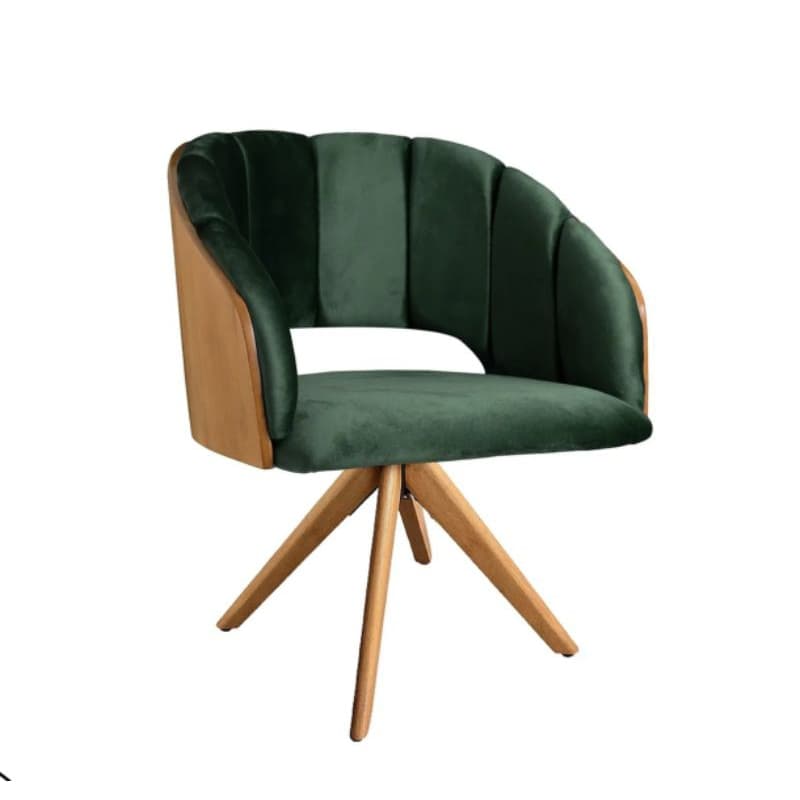 Cadeira Giratória Poltrona Nicole Joniel Decor Madeira Veludo Verde Musgo