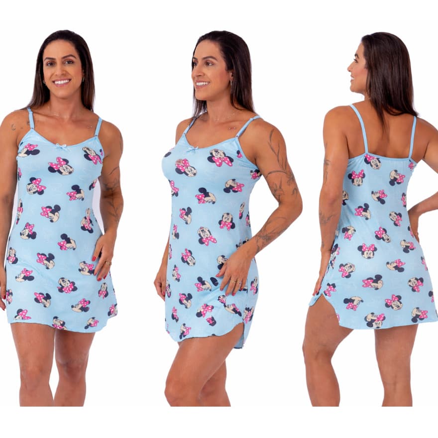 KIT C/ 2, 3 ou 5 Camisola Pijama Feminina em Sued sem Bojo c/ Alça Regulável Toque Macio Confortável