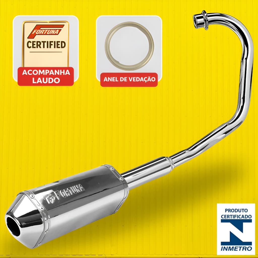 Escapamento Fortuna Mini Tri Cromado CG Titan Fan Start 160 De 2016 Em Diante com Anel e Laudo