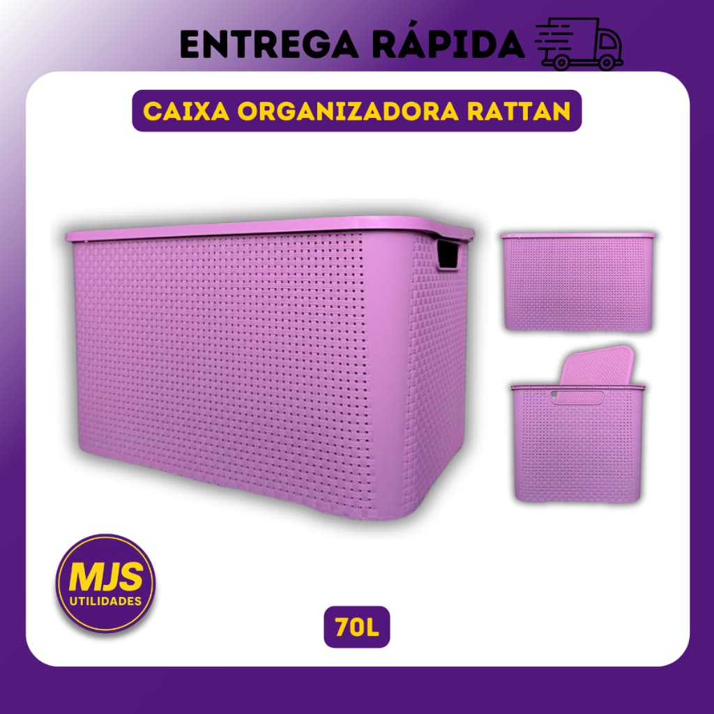Caixa Grande Rattan Organizadora Multiuso 70 Litros Cesto Organizador Escritório Quarto Brinquedo
