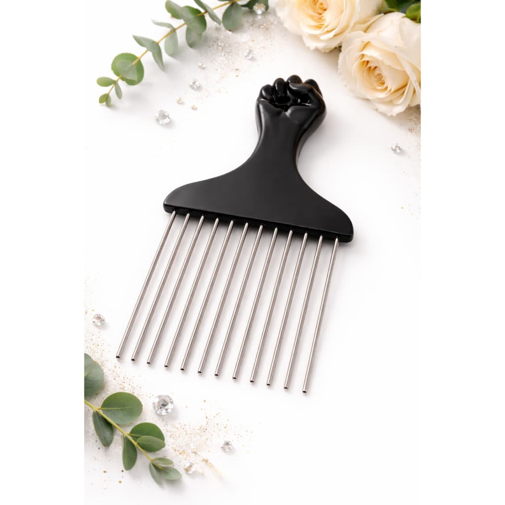 Pente Garfo Afro Black Power Dentes De Metal