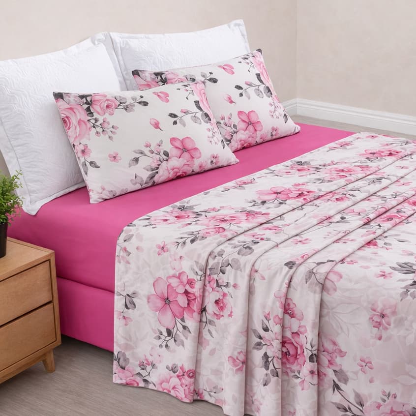 Lençol Queen + Fronhas De Cima SEM ELASTICO Sobre Lençol 3 Peças Liso e Estampado