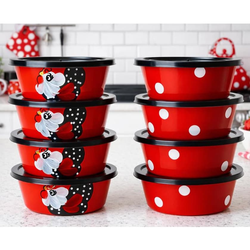 Kit 10 Potes Plástico 400ml Com Tampa Organizador Armazenador Mantimento Cozinha Decorado