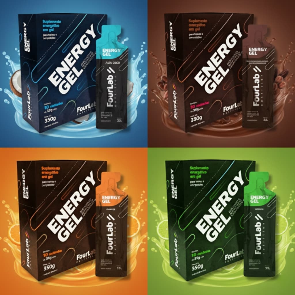 Energy Gel FourLab 35g – Display com 10 Sachês Gel Energia Rápida para Corrida, Ciclismo e Endurance