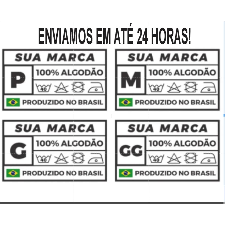 Kit 100 Etiquetas de composição e tamanho para camisetas, moletons blusas em DTF Têxtil, estampa TERMOCOLANTE