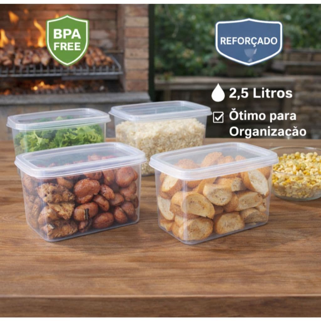 Kit 10 Potes 2,5 Litros Organizador Alimentos Transparentes Marmitas Fitness Freezer Microondas