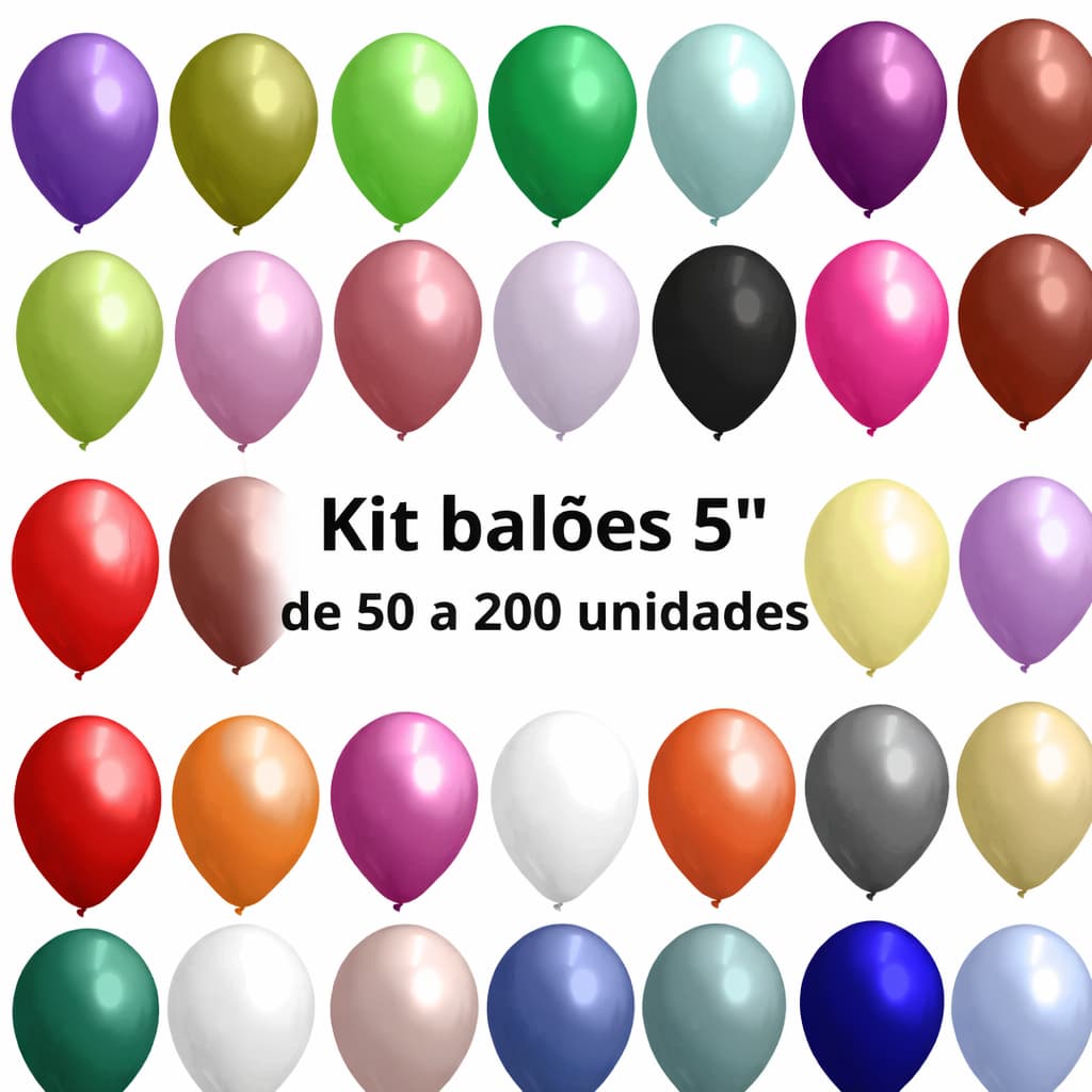 Kit 50-200un Balão Bexiga Látex Redondo Liso 5 Polegadas 50 Unidades Festa Aniversário