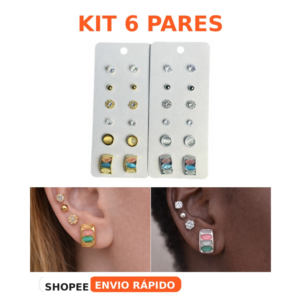 Kit 6 Pares de Brincos Semijoia - Ideal para Variar no Dia a Dia /Básico e Elegante/Dourado ou Prata