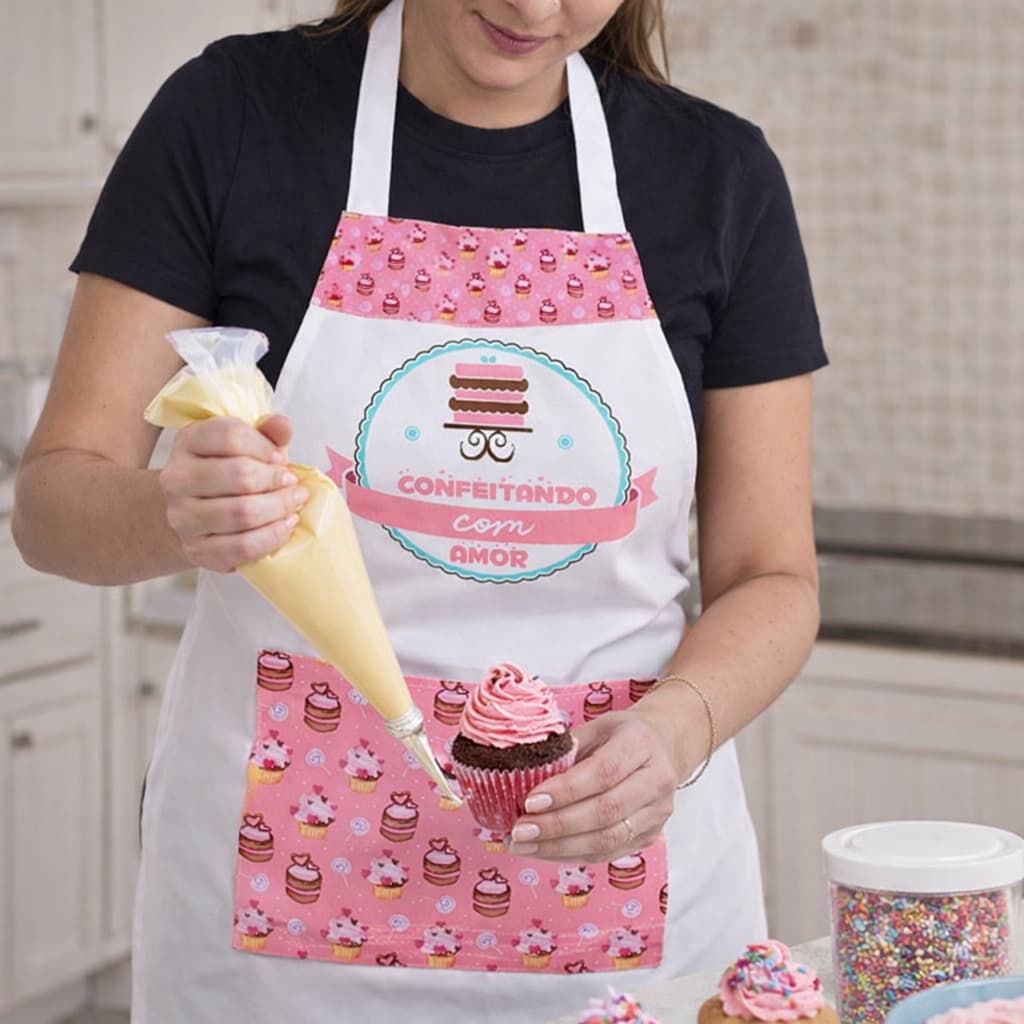 Kit Avental E Touca Confeitando Com Amor Envio Rápido