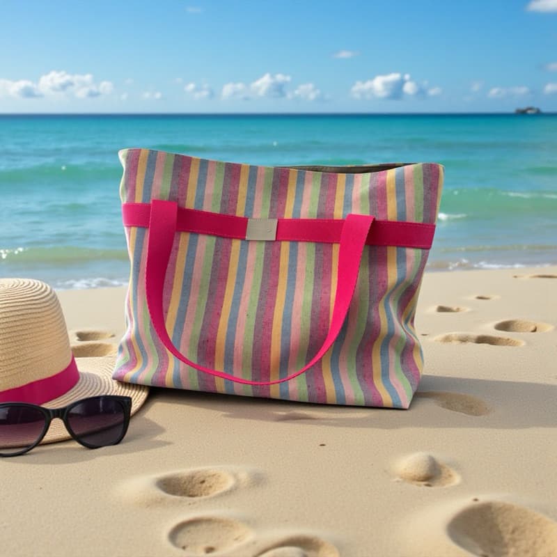 Bolsa de Praia em Linho com Forro Impermeável e Bolsos Internos – 48x30x10 cm