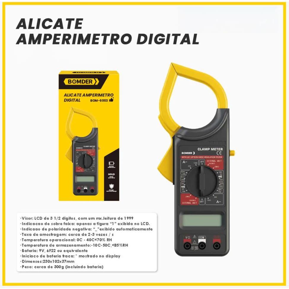 Alicate Amperímetro Digital Multímetro com Estojo de Proteção