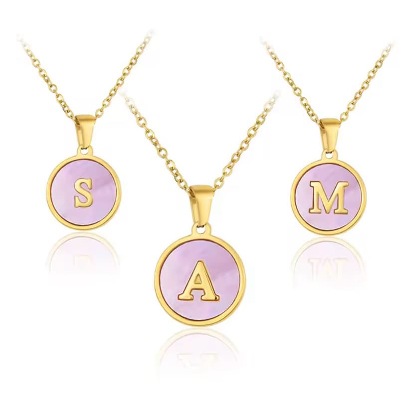 Colar Letras Inicial Nome Aço Inoxidável 316L Madrepérola Rosa Dourado Ouro Presente  Personalizado