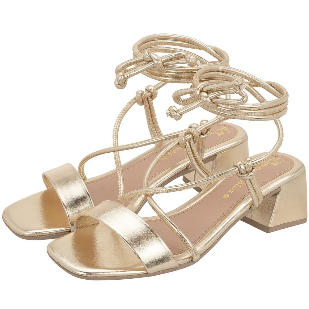 Sandália Feminina Salto Bloco Baixo 5cm Amarração Confortável Casual Delicada Promoção Verão Moda
