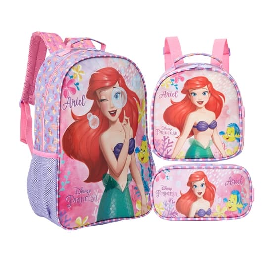 Kit Mochila G Sereia Ariel Costas Lancheira Estojo Original Xeryus
