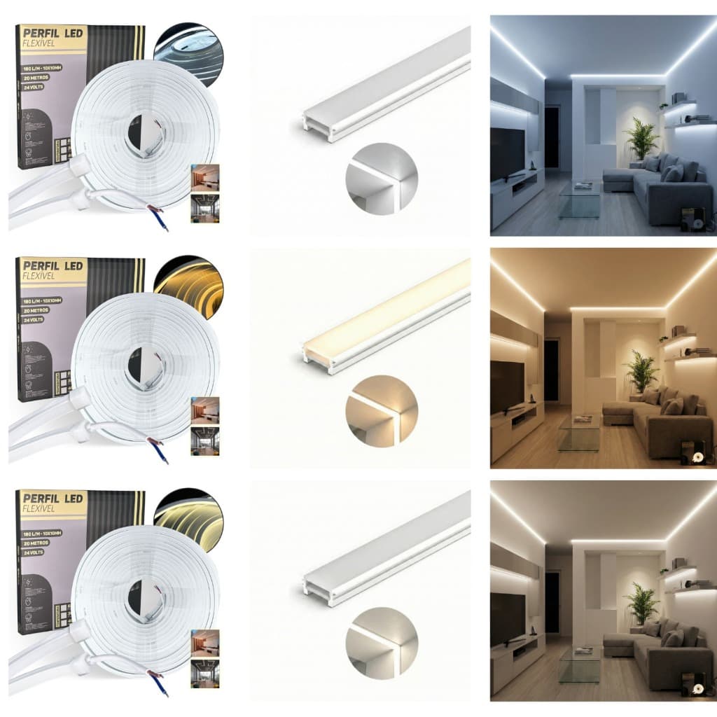 Kit 20 Metros Perfil Sobrepor Alumínio Slim Para Fita Led Parede Teto Gesso