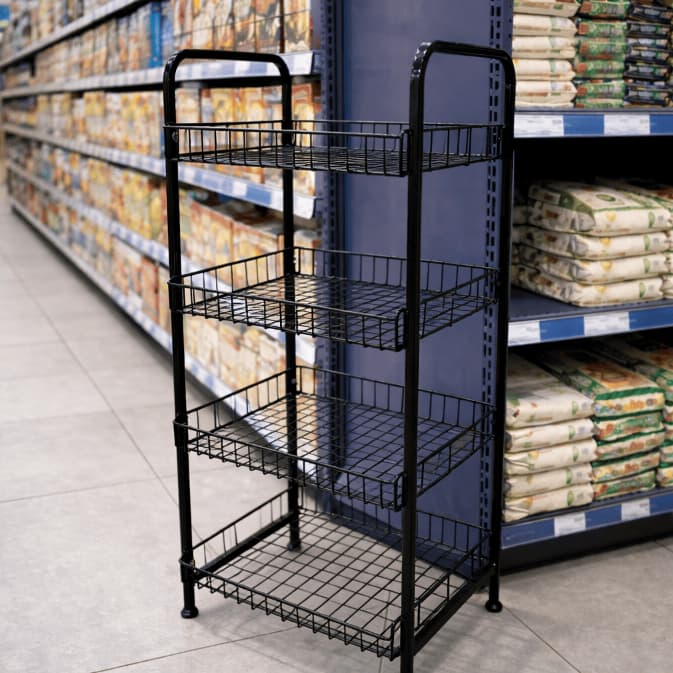 Display Mercado Estante Organizadora Prateleira Preta Com 4 Cestos Mercado Fruteira Casa