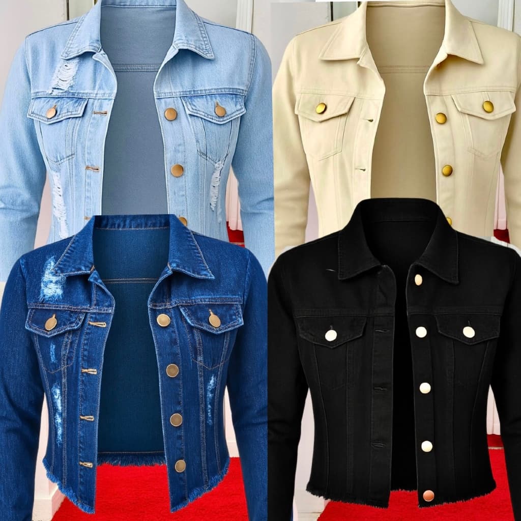 Jaqueta Jeans Feminina Denim Cores Linha Premium Manga Longa