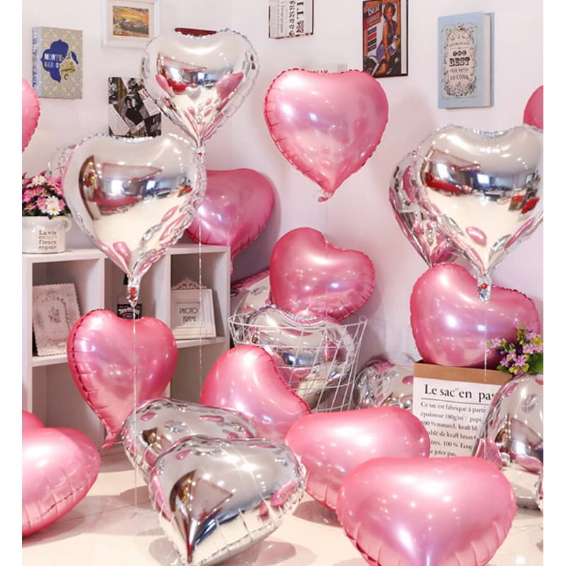 50 Balão Coração Rosa Metalizado 45cm 18 Polegadas