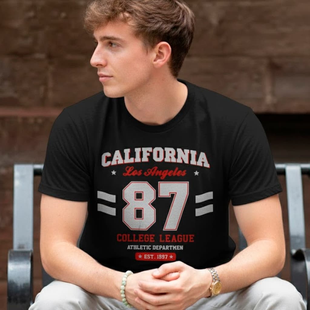 Camiseta Masculina Califórnia Camisa Estilosa College Americano Blusa 100% Algodão