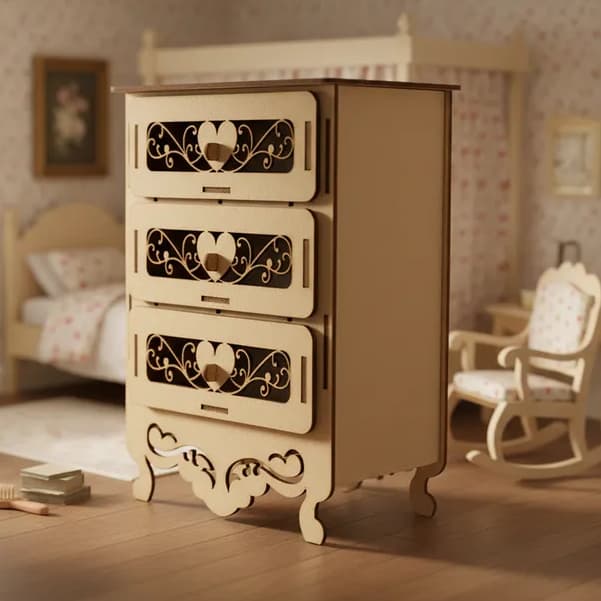 Cômoda Mini Coração 3 Gavetas Mdf Cru Porta Bijuteria Presente