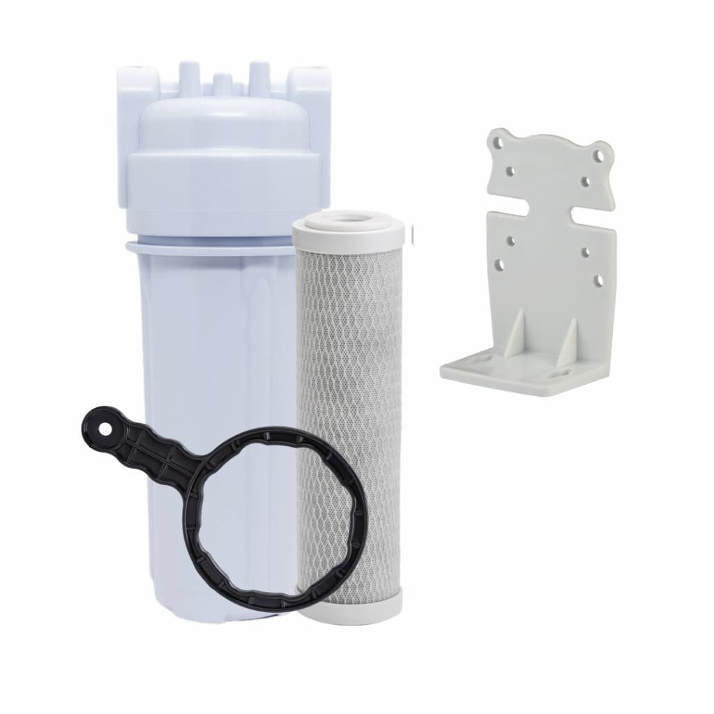 FILTRO CAVALETE CAIXA DAGUA + REFIL CARVAO ATIVADO + SUPORTE E CHAVE DE MANUTEÇÃO