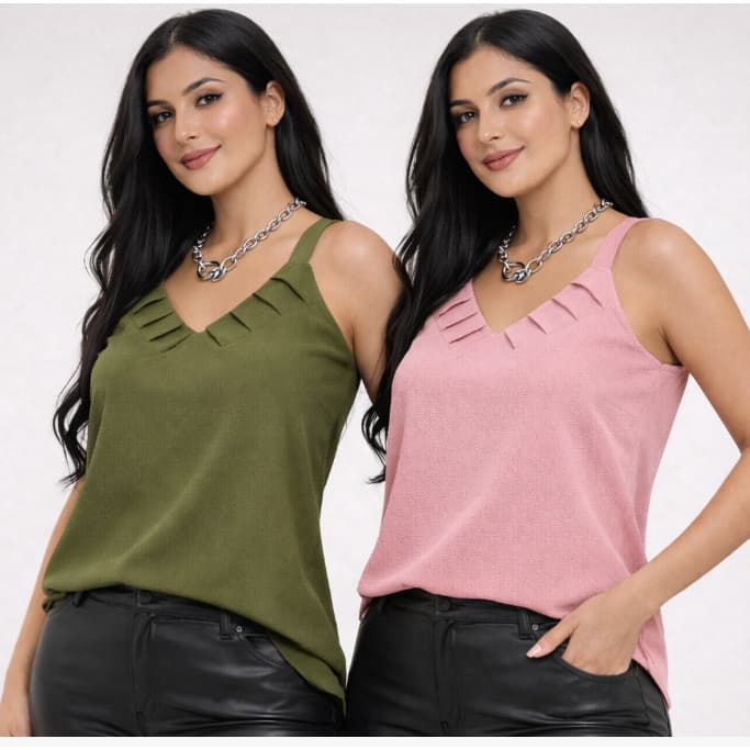 Kit 2 Blusas Regata Feminina em Crepinho – Cores Elegantes e Confortáveis