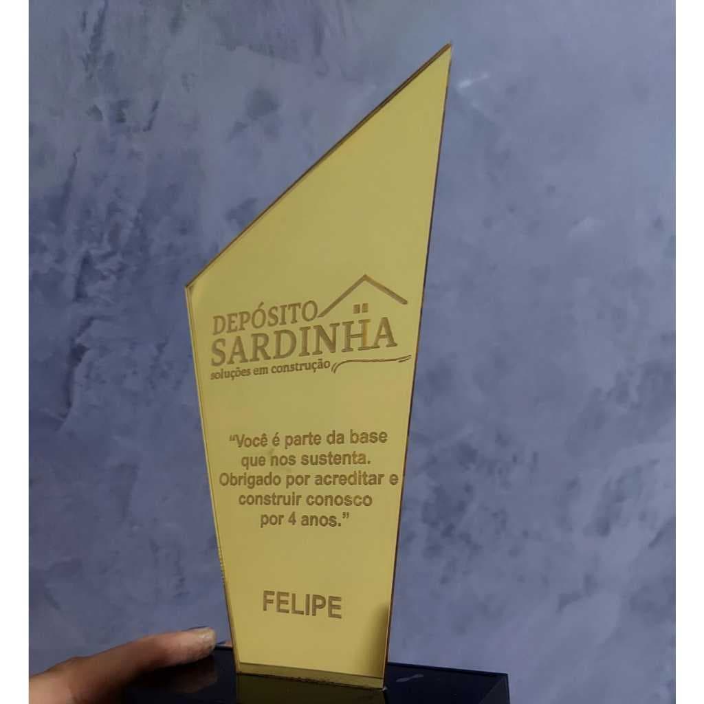 Kit 6 Troféu Acrilico Personalizado Gravado a laser 2mm 16x8,5cm  para Bodas, Formatura, Empresas, Funcionário do mês